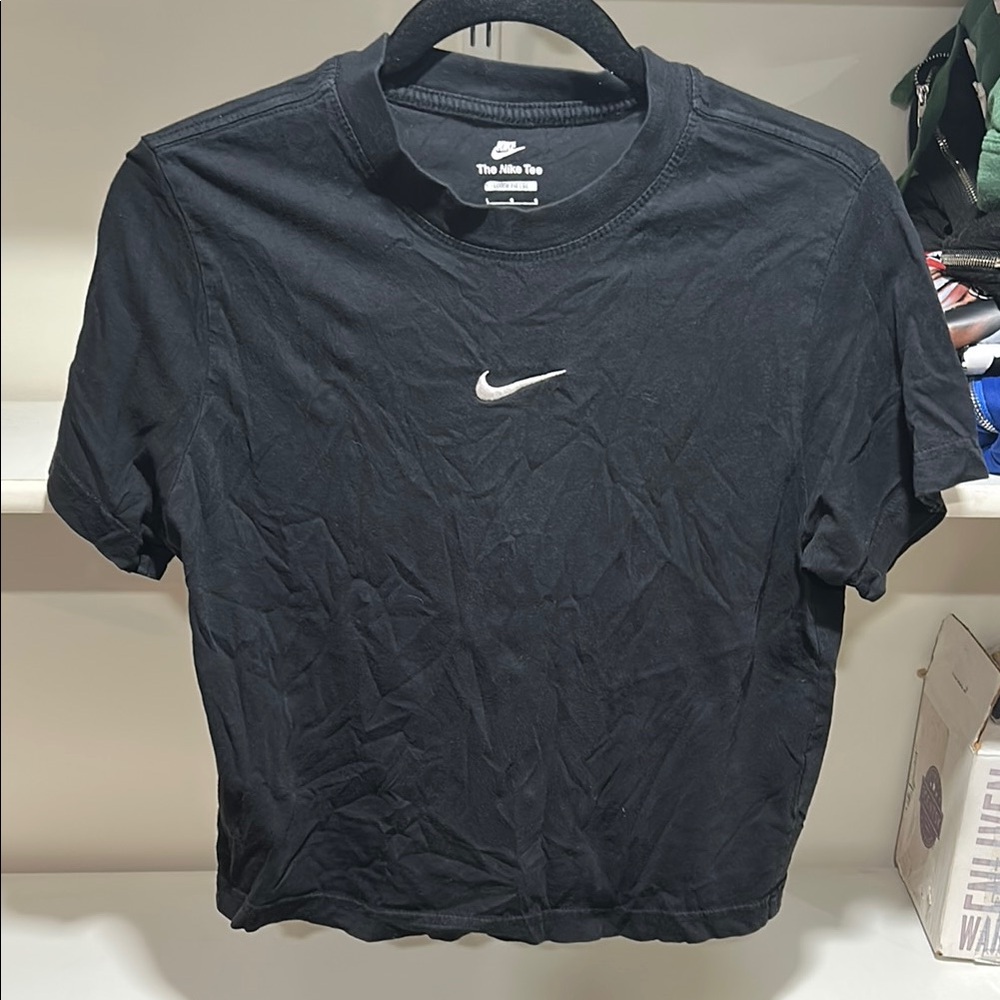 Nike Black cropped Tee with White Logo